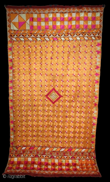 Phulkari From East(Punjab)India Called As Chaurasia Bagh.Rare Design.Floss Silk on Hand Spun Cotton khaddar Cloth.Mind Condition.Its size is 125cm X 240cm.(DSL03340).            