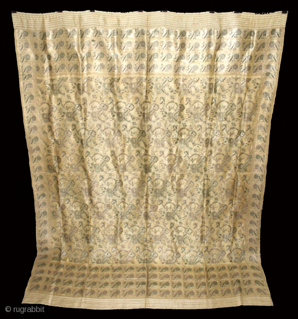 Old Real Zari Cream Dupatta From Banaras India. Dupatta in Cream by pure Silk Fabric.Made to order for some Royal Rajput Family of Rajasthan India.Its size is 152cm X 196cm.Perfect Condition.(DSC01550New).  