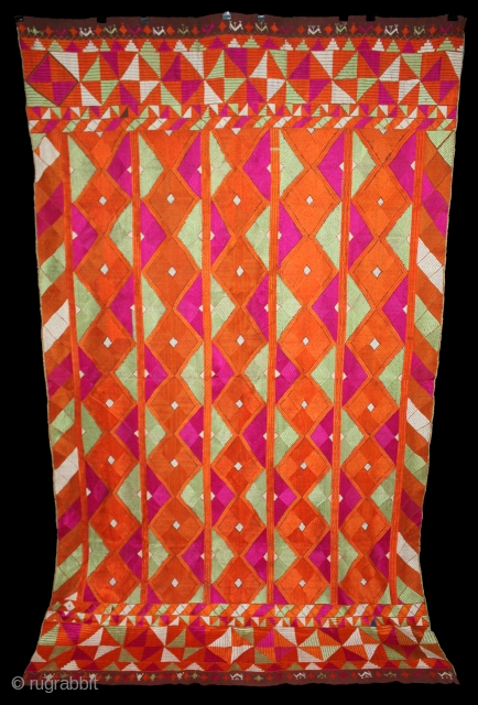 Phulkari from East (Punjab) India Called As Barfi Bagh.Very Rare Pattern.Extremely Fine Phulkari. Mind Condition.(DSL02640).                  