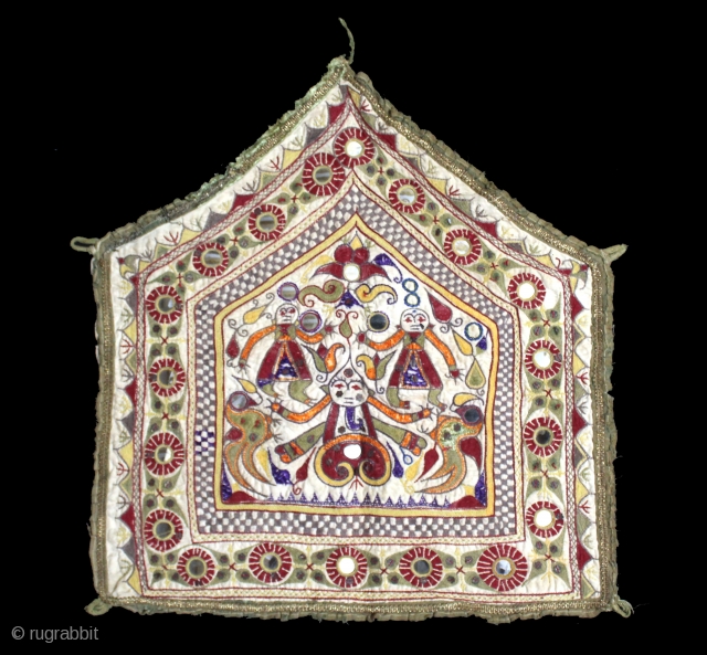 Ganesh-Sthapana Wall Hanging From Saurashtra Gujarat India.C.1900.The Folk Art of Gujarat.Its size is 45cm X 49cm.(DSL03400).                 