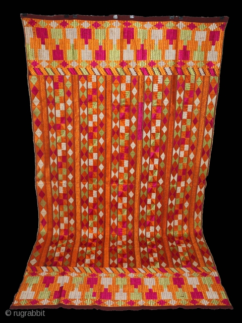 Phulkari from East (India) Punjab India Called As Bagh. Its size is 127cm X 228cm.Rare Design.Extremely Fine Phulkari.(DSE01590).               