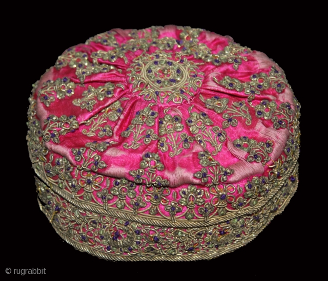 Royal Family Baby Cap(Topi) Embroidered With Gold Real(Zari) Threads Zardosi Work From Rajasthan India.C.1900.(DSE04150).                   