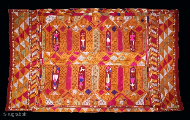 Phulkari From East (Punjab) India Called As Darshan Darwaja Phulkari.Floss Silk on Hand Spun Cotton khaddar Cloth. Its size is 146cm X 242cm.(DSL05330).          