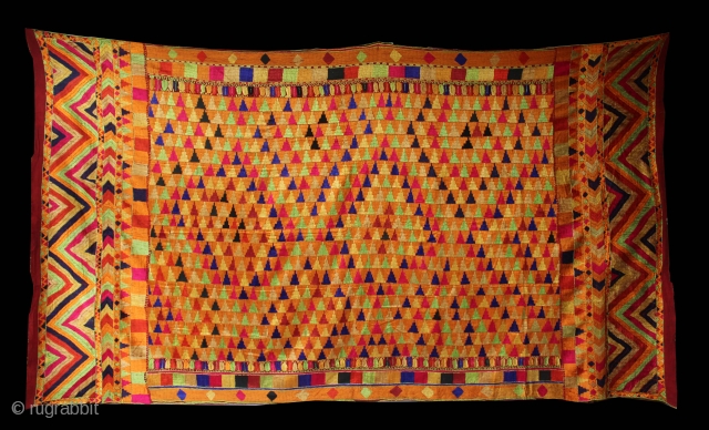 Folk Phulkari From East (India) Punjab India Called As Bagh.Very rare influence of Design with Beautiful Colour combination.Perfect condition.(DSC00770).              