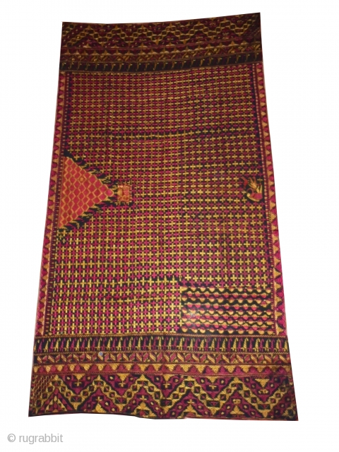 Phulkari from East (india) Punjab India Known As Indigo Black Buti Very Rare Influence of Ghughat with Figure Design Very Rare and very Good conditions kind of Phulkari(DSC00058)     