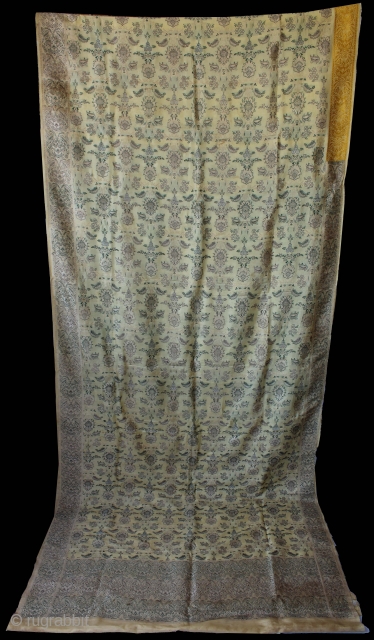 Old Real Zari Cream Sari From Varanasi India.Sari in Cream by pure Silk Fabric. Muga or Golden coloured raw silk is used instead of zari threads.Commonly descriptive names are Bel (Trellis),Buti (Flower  ...