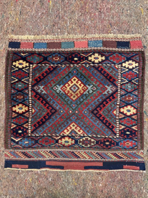 Late 19th century Jaf bag.Great condition, full pile, saturated natural colours.
0.68m by 0.64m
Contact gene@heritage-antique-rugs.com for more pics, price etc.