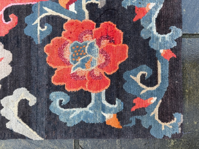 Early 20th century Tibetan rug, in good condition with vibrant colours and striking floral design.1.72m by 0.89m, approx 6ft by 3ft
Contact gene@heritage-antique-rugs.com for more pics, price etc.