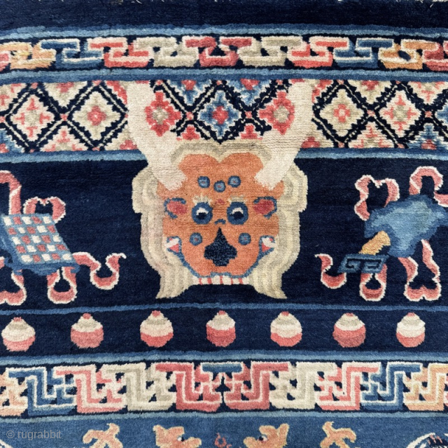 Mongolian pillar rug, probably for the Tibetan market, c.1900. Good colour, one or tw0 pile knots lost to moth. 2.10m by 0.97m
Contact gene@heritage-antique-rugs.com for more pics, price etc.