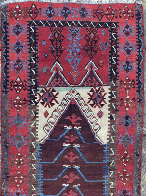 Antique Anatolian prayer kelim, Konya-Obruk (?) Powerful design, striking colour contrasts
I.78m by 1.00m
Contact gene@heritage-antique-rugs.com for more pics, price etc.

Visit www.heritage-antique-rugs.com to view similar items for sale       