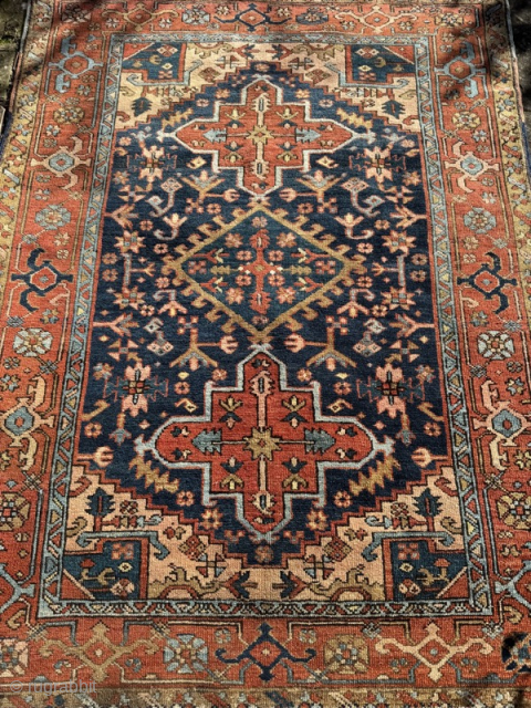 Antique Heriz rug, good condition, good colours, good size, unusual design
1.89m by 1.43m
Contact gene@heritage-antique-rugs.com for more pics, price etc.              