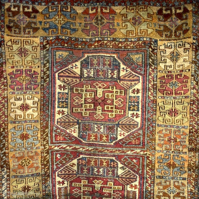 Late 19th century Kurd yuruk rug, a riot of nuanced pastel dyes. Badly worn in places  and tatty around the edges, but a lovely thing. 2.06m by 1.10m
Contact gene@heritage-antique-rugs.com for more  ...