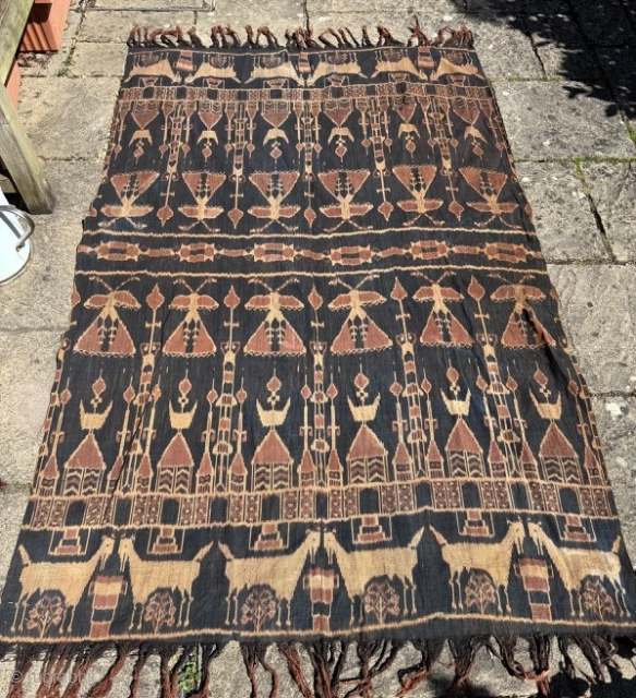 Early 20th century Sumba hinggi shawl, great condition. Muted colours.
2.15m by 1.39m
Contact gene@heritage-antique-rugs.com for more pics, price etc.               