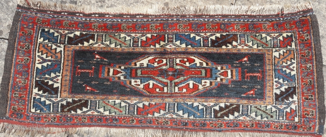 Antique Veramin area piled mafrash panel
13in by 37in

Good condition, full pile, no "hot" colours                   