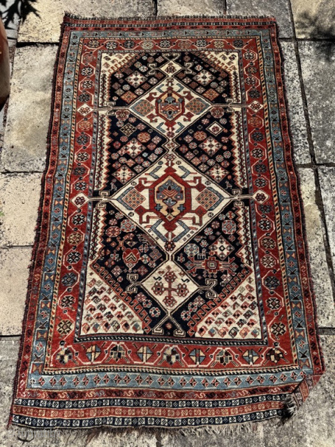 Tatty antique Kamseh rug with exciting design variations.
Contact gene@heritage-antique-rugs.com for more pics, price etc 
WhatsApp +44 (0)7803341863

                