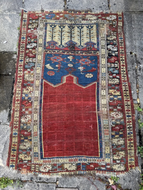 Wrecked Ladik prayer rug, with archaic design
Contact gene@heritage-antique-rugs.com for more pics, price etc 
WhatsApp +44 (0)7803341863
                 