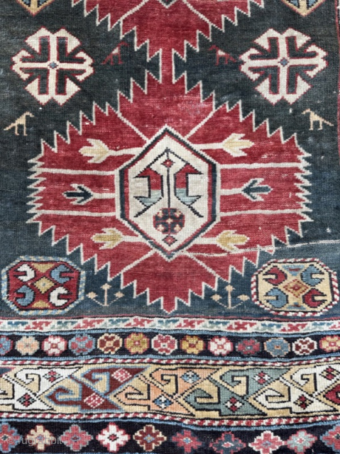 Early 20th century Shirvan, a little distressed but fit for the floor
1.58m by 1.20m
Contact gene@heritage-antique-rugs.com for more pics, price etc 
WhatsApp +44 (0)7803341863
          