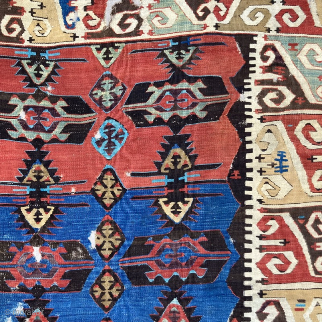 19th century Anatolian kelim half, mounted. Mount size 4.60m by 1.09m, kelim size 4.44m by 0.94m

Contact gene@heritage-antique-rugs.com for more pics             