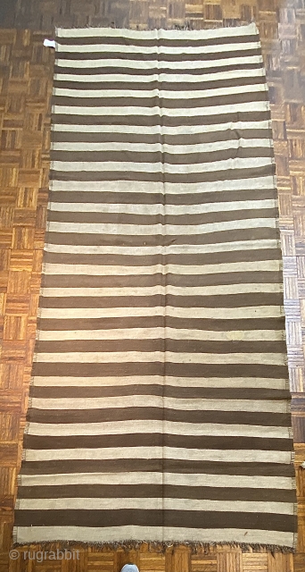 5’6 x 12’0. Persian Flatweave, brown and white stripes (natural wool colors)                     