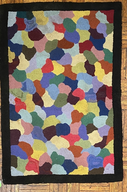 2’0 x 3’0 American  Hooked Rug with jute foundation, abstract arrangement of biomorphic 
shapes, vibrant color                