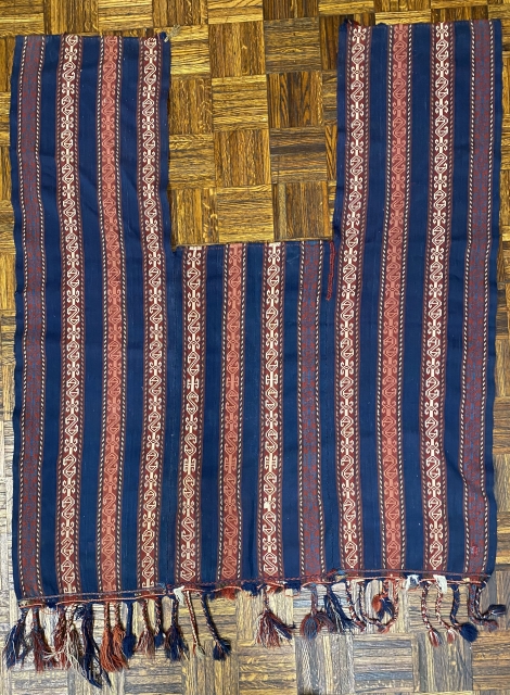 Antique Ersari Jajim Horse-cover, ca. 1890; 5’1” x 4’8” / 155 x 132 cm *

*(Add an extra 6” / 15 cm to include length of tassels)

Flatwoven Jajim horse-cover. Decoration composed of vertical  ...