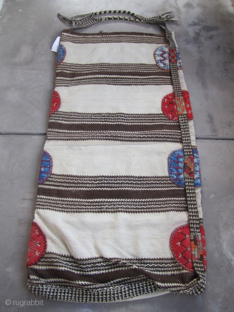 Large Karapinar Cargo/ Storage bag....Central Anatolia...first half 20th C...
excellent condition as shown...2'7" x 5'2" (80cm x 160cm )...all un-dyed wool...
a tight balanced plain-weave ground with extra-weft patterning , felt'grips' w/ embroidery and  ...