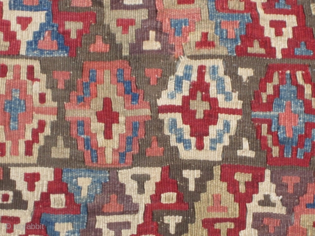West Anatolian ( Helvaci ? ) Kilim Fragment.....mid 19th C.....all vegetal dyes....33" x 36" (84cm x 92cm )....as found ( cut and with 'prayer tassels' attached )      