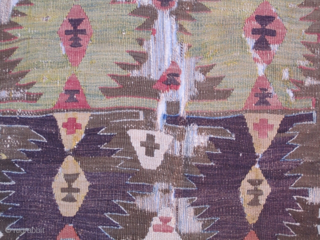 Konya Kilim Fragment......before 1850....approx. 2/3rds of one 1/2....fragment size 2'3 x 7' ( 69 x 213 cm ) with some selvedge.....profess.mounted on linen          