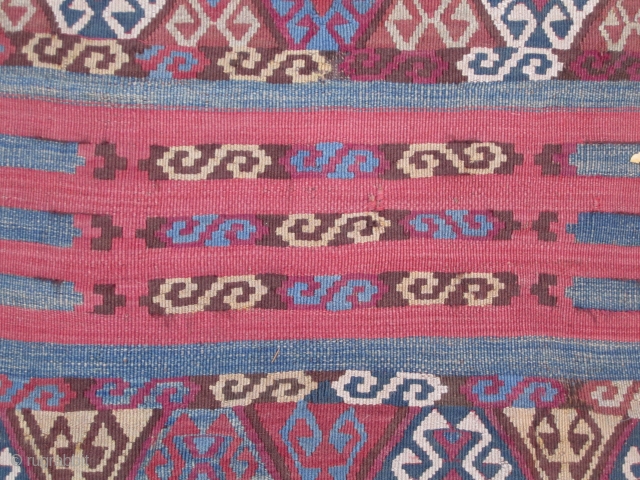 East Anatolian Kilim fragment....approx. 1/2 of a 1/2....circa 1850....all vegetal dyes....as found....all wool with salt & pepper warps....2'10" x 5'4" 
(86cm x 163cm )         