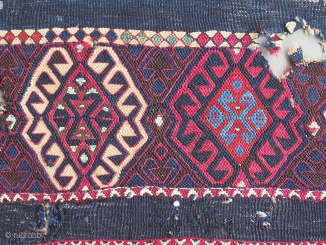 Kurdish Cuval fragment.....Eastern Anatolia.....c. 1850.....reciprocal brocading and soumack.....wool on wool with silver-wrapped cotton thread.....20" x 40" 
(50 x 100 cm )            