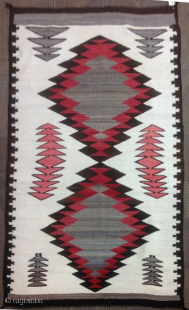 navajo-1920s handspun rugged churro wool ex con good floor rug for ranch home 4.'4' x 8'                 