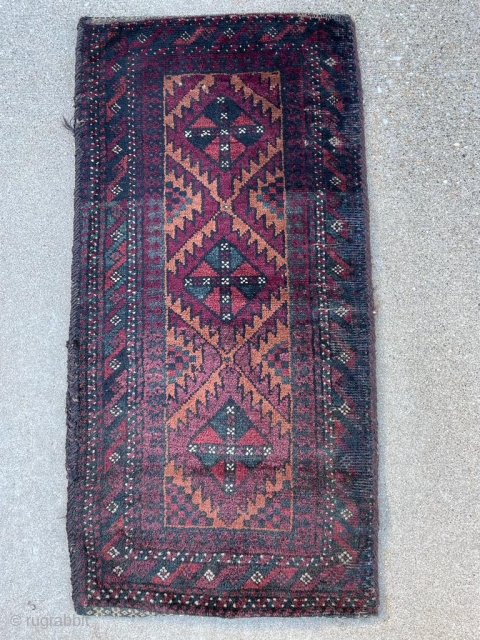 Nice, old Sistan Baluch bag with aubergine, complete with back. Good thick pile. 1'5" x 2'10".                 