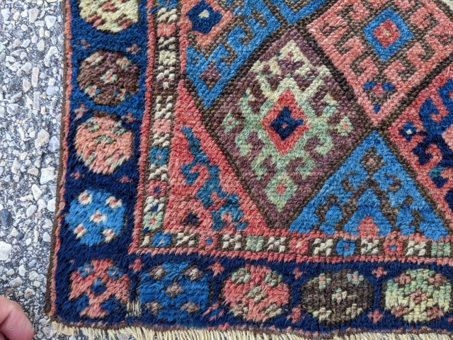 Colorful 19th century Jaff Kurd bag. Look at the close photos for accurate colors and a great deep purple and light greens! 1'9" x 2'1" Cheers.       