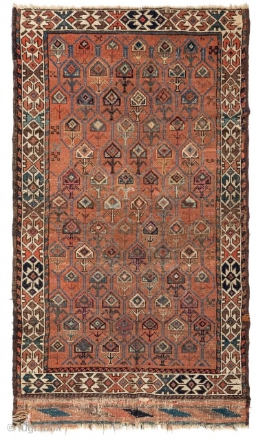 Antique Baluch rug with a nice spacious design. Wide range of colors. 3'2" x 5'5" or 97 x 165cm.              