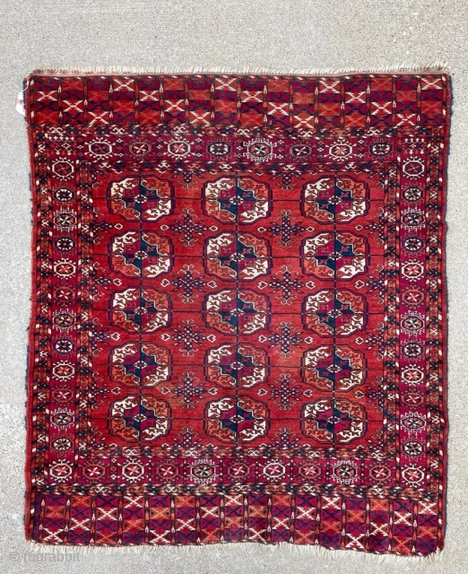 Antique Tekke Turkmen square sitting rug. Lovely dense, thick wool. Stable and good colors. 3'5" x 4'0"                