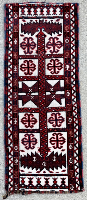 19th Century Turkmen tentband fragment. It was sold as an Igidir. 1'4" x 3'4".                   