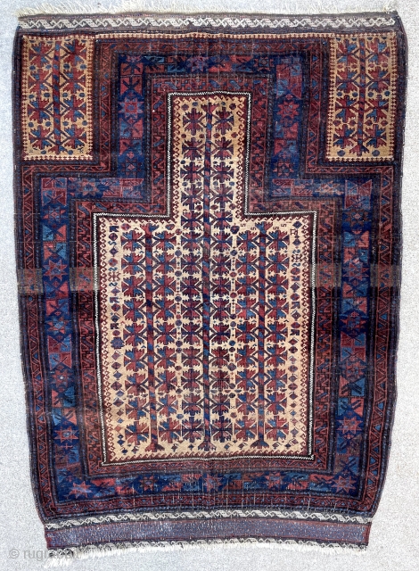 Mid 19th century Timuri Baluch rug. Former Jim Dixon collection. Beautiful original condition, no repairs. 4'8" x 3'5". Contact me at steven.malloch@gmail.com or gerrerugs@gmail.com         