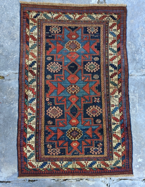 Antique Lesghi star Kazak rug. Natural dyes, some repairs, overall great condition and beautiful abrash. 5'10" x 3'7" or 170x115cm  Please contact me at: steven.malloch@gmail.com or gerrerugs@gmail.com     
