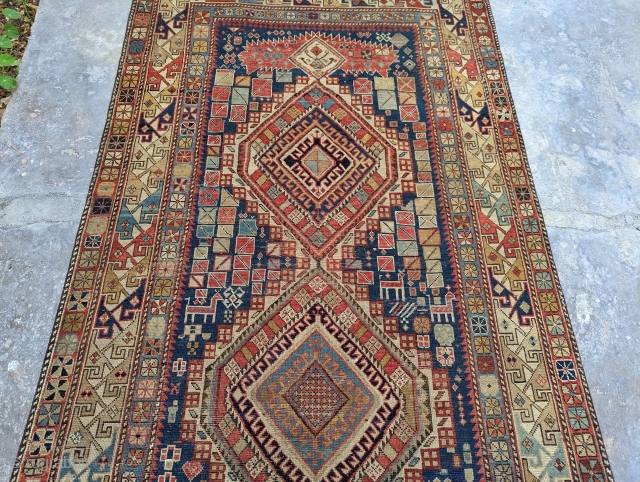 Antique Shirvan runner. It's one of those pieces you can look at for days and still notice new things. I can send a video which shows the rug much better.

4'1" x 10'8"  ...