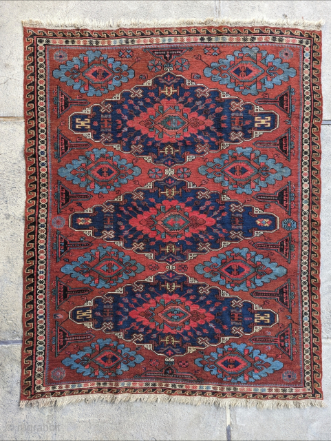 Antique Soumak kilim from the Caucasus mountains.

5'8" x 4'6" or 173 x 138cm

Please contact me at steven.malloch@gmail.com or gerrerugs@gmail.com for purchase or questions.          