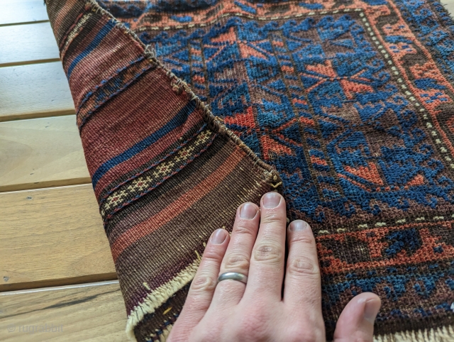 Timuri Baluch chanteh bag. Beautiful back with small stripe of yellow. 1'5" x 1'9" or 44 x 54cm. Please message me for more details at: gerrerugs@gmail.com or steven.malloch@gmail.com     