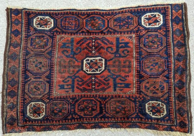 Antique Baluch bag face. Wonderful shiny wool and good colors. No repairs. 2'0" x 2'10"                  