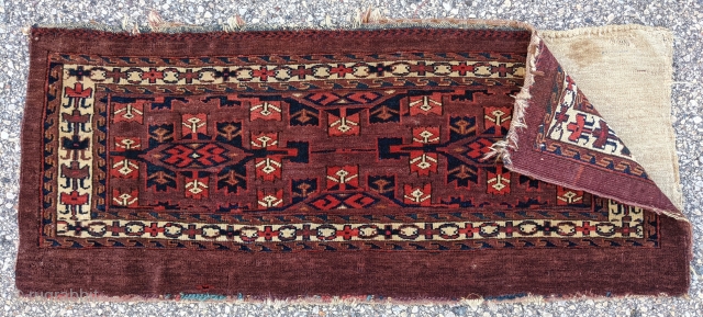 Antique Yomut / Yomud Torba with original back. Natural colors. Nice border. 1'4" x 3'1".                  