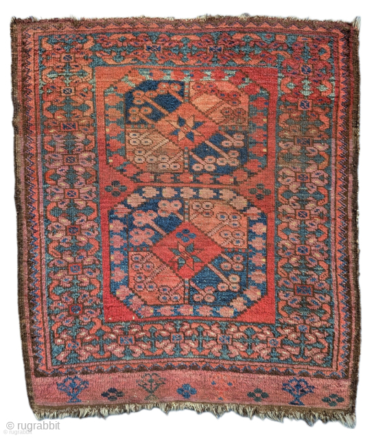 Antique Ersari wedding rug. Rare border and an overall charming rug. 3'0" x 3'4" or 92 x 102cm Please contact me at steven.malloch@gmail.com or gerrerugs@gmail.com for purchase or questions. Cheers.   