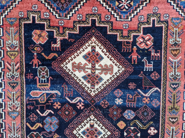 Antique Afshar rug, 4'7" x 6'3". Wonderful abrash and many motifs.                      