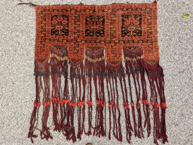 Beautiful kapanuk or jallar door hanging. 4'7" x 4'10" (bottom of tassles). It may not be antique but I don't know the origin exactly. I thought possibly Kurdish based on design. I  ...