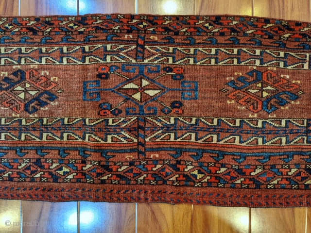 Wonderful antique Ersari torba / jallar. Unusual design with the three large motifs. Great pile.                  