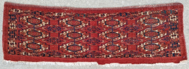 Antique mid 19th century 12 gul Tekke Torba. Floppy, like a cloth. 1'4" x 4'1"                  