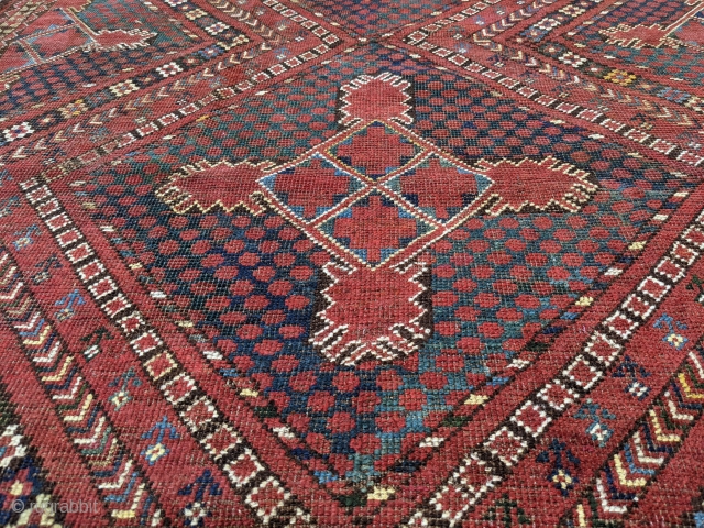 Antique Ersari rug commonly referred to as Beshir rugs. 4'5" x 5'9". Wonderful design and colors.                 