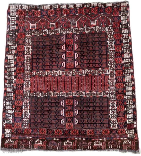19th century Arabachi ensi. Rare type with the camel train elem, mix cotton and camel hair wefts. Very soft wool and floppy handle. It does have a synthetic dye which shows some  ...